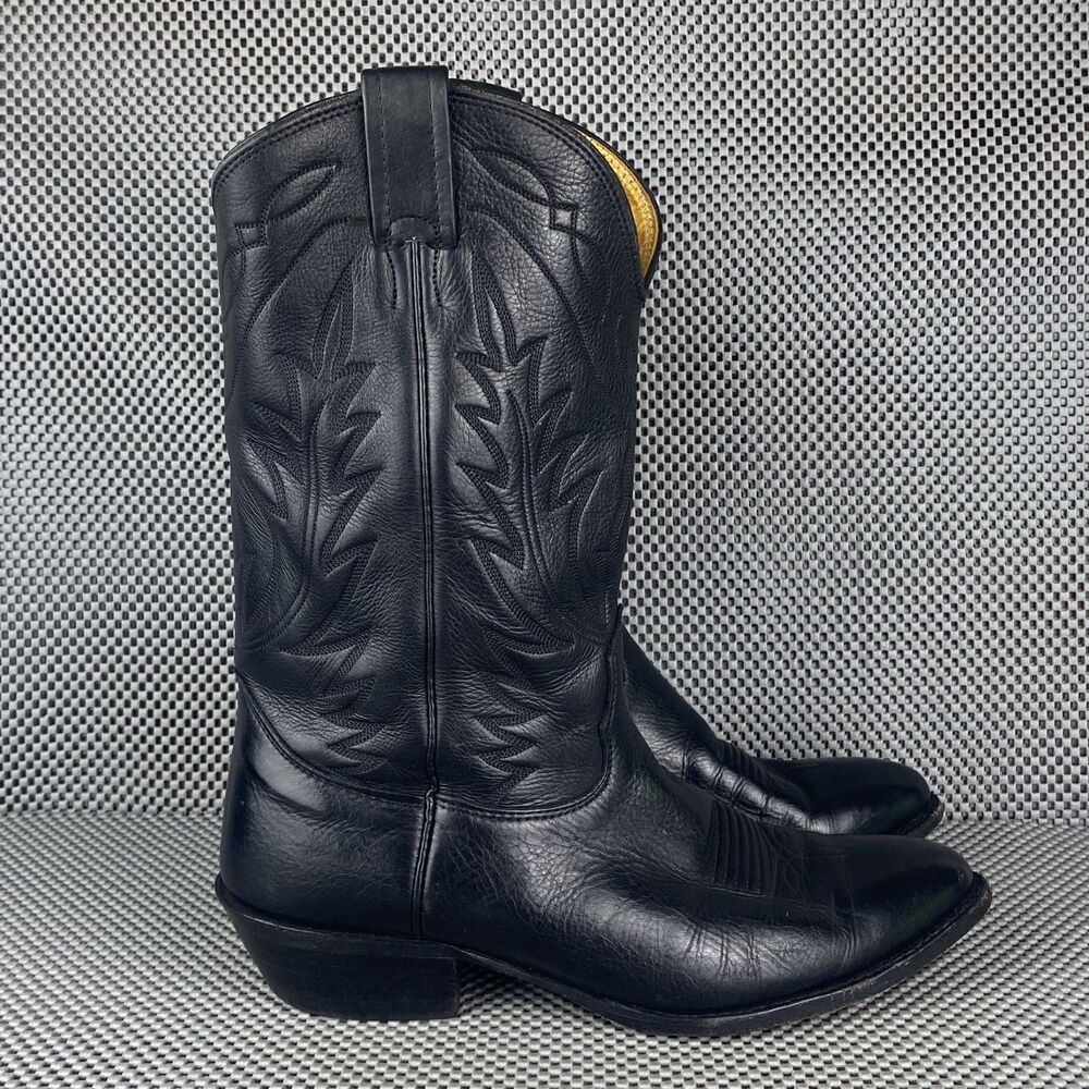 Nocona Cowboy Boots Mens 9 2E Black Leather Western Embroidered Made in USA